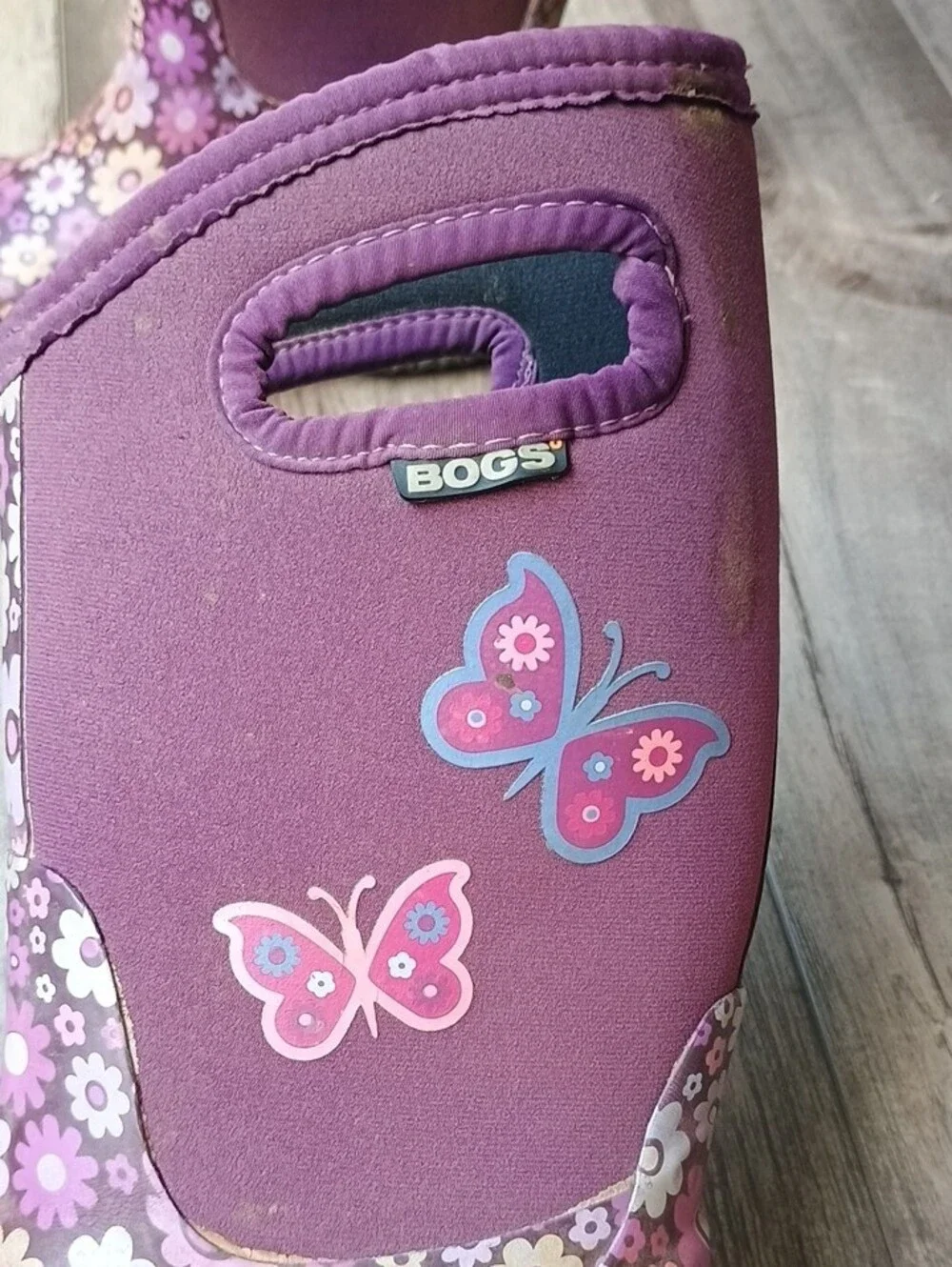 Bogs Kids Purple Floral & Butterfly Rain Mud Snow Chore Boots